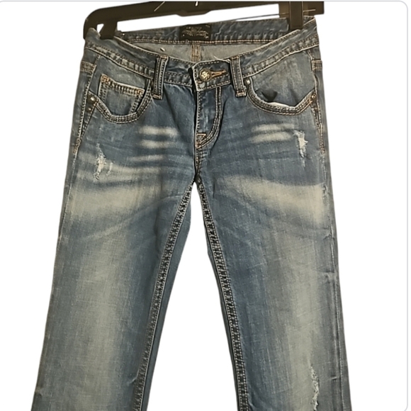 Express Small  Blue Distressed Ripped  Jeans - Picture 4 of 5